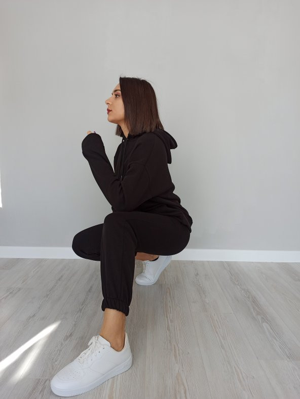 GO ON OUTFIT Kadın Paçası Lastikli Cepli Siyah Eşofman GOON57 - 6