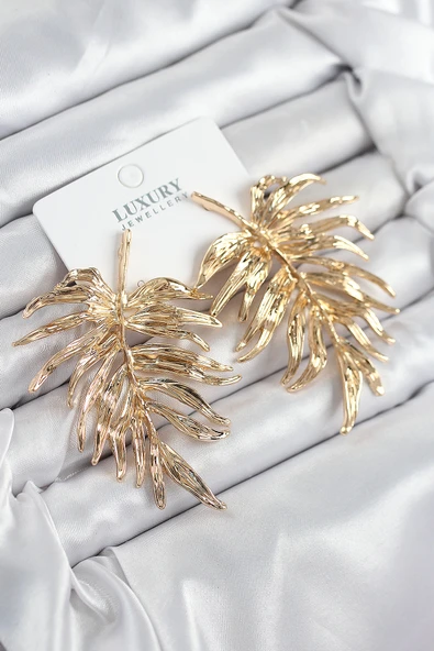 Pirinç Yaprak Model Gold Renk Kadın Küpe - TJ-BKP11212 ürün görseli