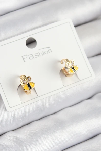 Pirinç Zirkon Taşlı Arı Model Gold Renk Çocuk Küpe - TJ-BKP11199 ürün görseli
