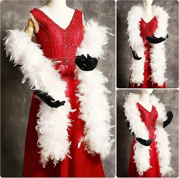 Beyaz Renk Kabarık Kalın Otriş Boa Tüy 6 Cm Genişlik 180-200 Cm Uzunluk - Resim 3