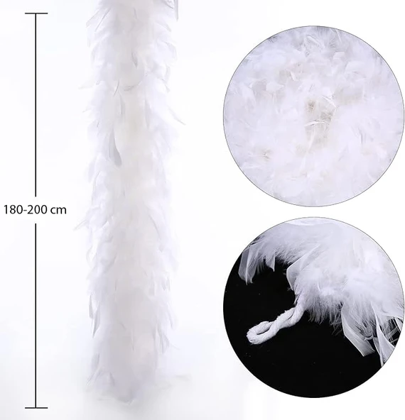 Beyaz Renk Kabarık Kalın Otriş Boa Tüy 6 Cm Genişlik 180-200 Cm Uzunluk - Resim 2