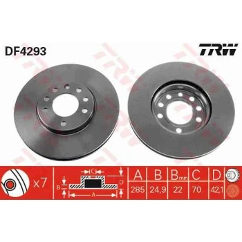 Opel Fren Diski On Croma 05> / Vectra C 02> Signum 03>08 02> / 9 3 02> Havalı 285mm - Trw Df4293 - Resim 1