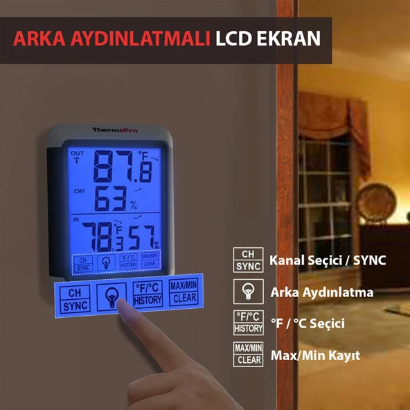 ThermoPro TP65C Termometre İç Mekan Dijital Sıcaklık ve Nem Ölçer - Resim 4