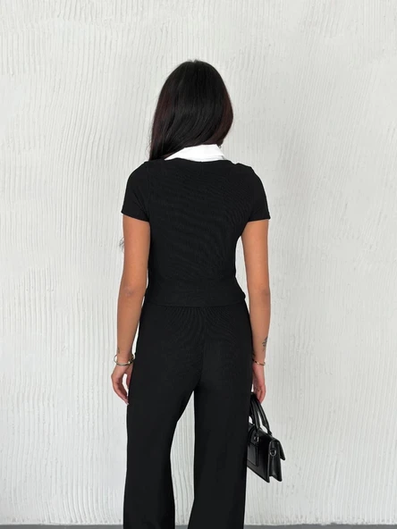 Ottoman kumaş beyaz gömlek yaka takım s4142 - Resim 3