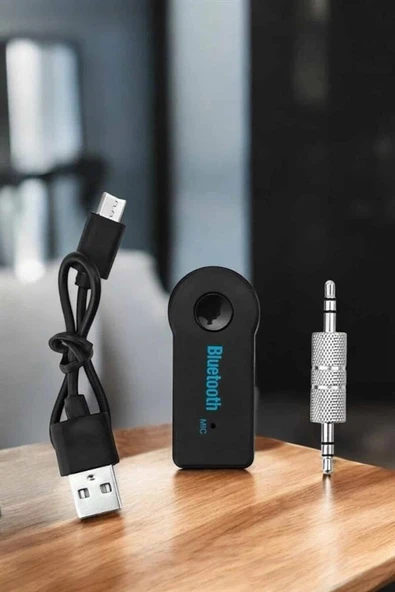 Kablosuz Bluetooth Aux Araç Kiti Siyah Hafıza Kartlı - 1
