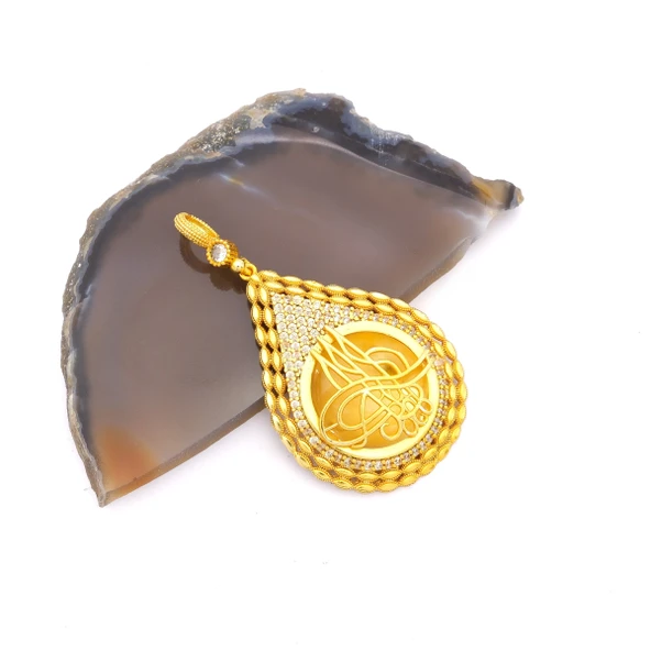 Altın Kaplama Tuğralı Kolye Ucu TGR-715 - Resim 4