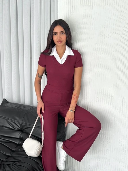 Ottoman kumaş beyaz gömlek yaka takım s4142 - Resim 7