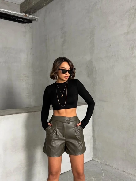 İki düğmeli pileli şort - Resim 6