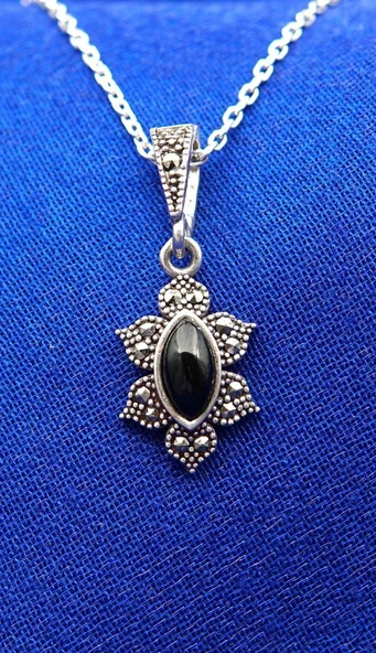 925 Ayar Kadın Oltu Taşı Kadın Kolye sk00097 - 1