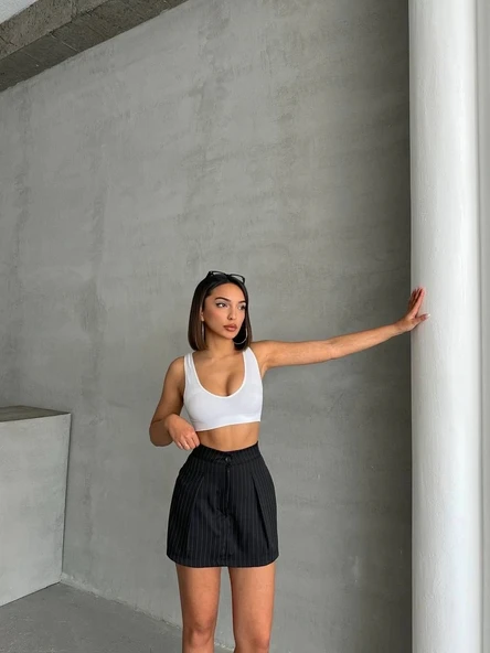 Çizgili şort etek - Resim 6