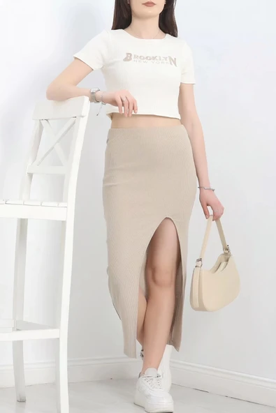 Nakışlı etekli takım bej beyaz s3899 ürün görseli