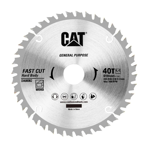 CAT DA08002 184x30mm Ahşap Kesme Elmas, Daire Testere Bıçağı 40 Diş - 1