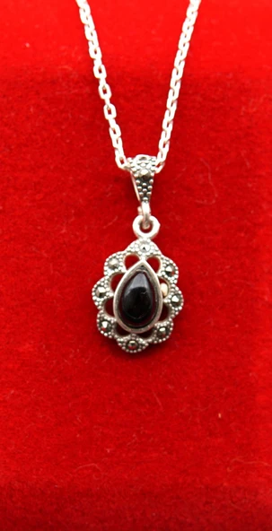 925 Ayar Kadın Oltu Taşı Kadın Kolye sk00096 ürün görseli 1