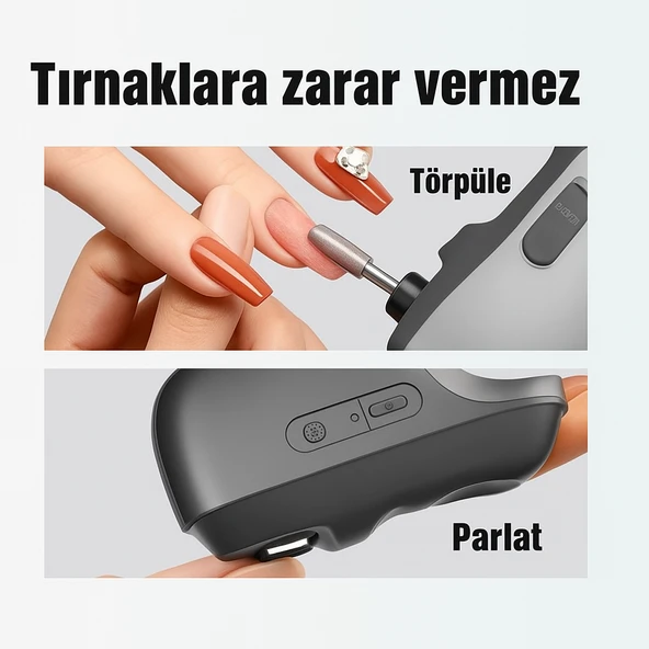 Type-C Şarjlı Elektrikli Tırnak Bakım Seti LED Işıklı, Değiştirilebilir Başlıklar, Uzun Pil Ömrü - 5