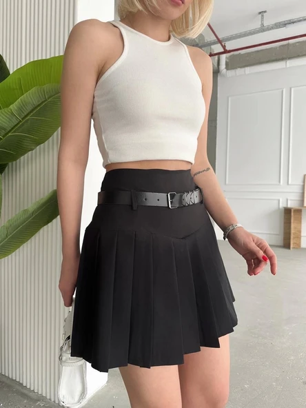 Kemerli pikseli şort etek - Resim 5