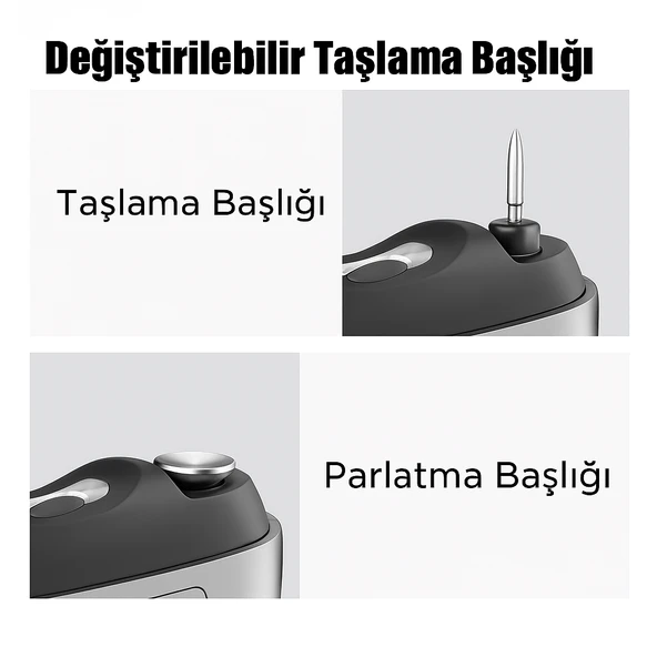 Type-C Şarjlı Elektrikli Tırnak Bakım Seti  LED Işıklı, Değiştirilebilir Başlıklar, Uzun Pil Ömrü - 3