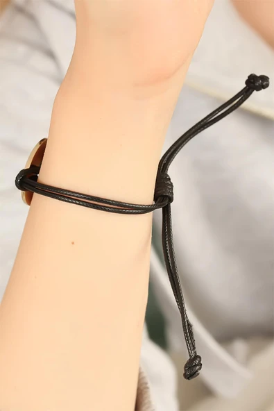 LOVE (Aşık) Siyah Deri İpli Unisex Mood Bileklik - EBJ251004W38052 - Resim 2