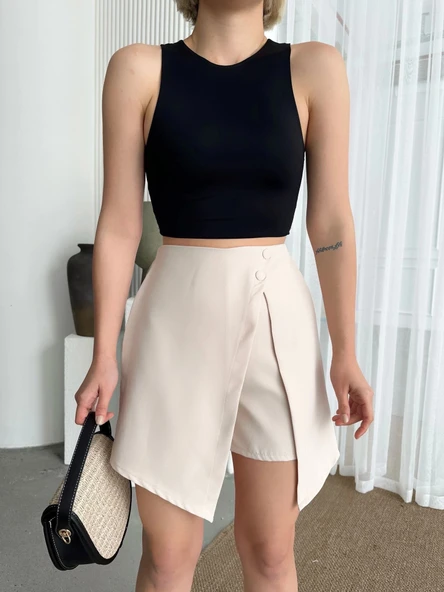 İki düğmeli şort etek S24046 - Resim 3