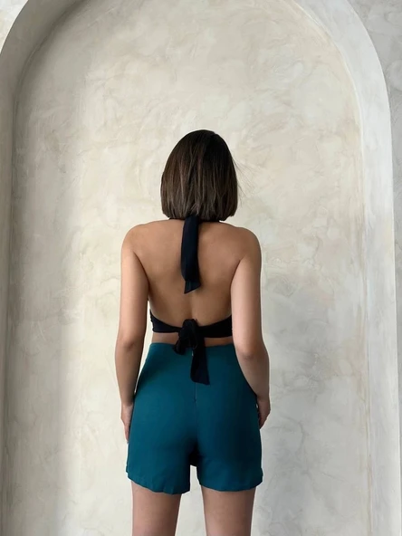 Zincirli şort etek petrol yeşili s24676 - Resim 2