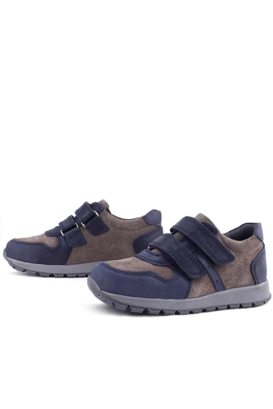 Rakerplus Hakiki Deri Lacivert Gri Cırtlı Çocuk Spor Ayakkabı - Resim 5
