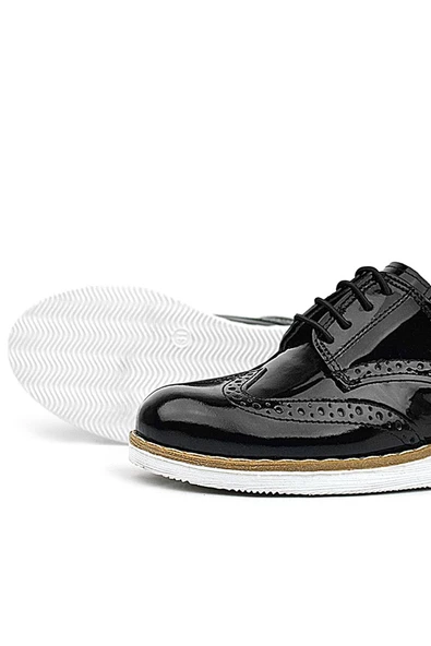 Rakerplus Hidra Siyah Rugan Beyaz Tabanlı Bağcıklı Erkek Çocuk Klasik Ayakkabı - Resim 9