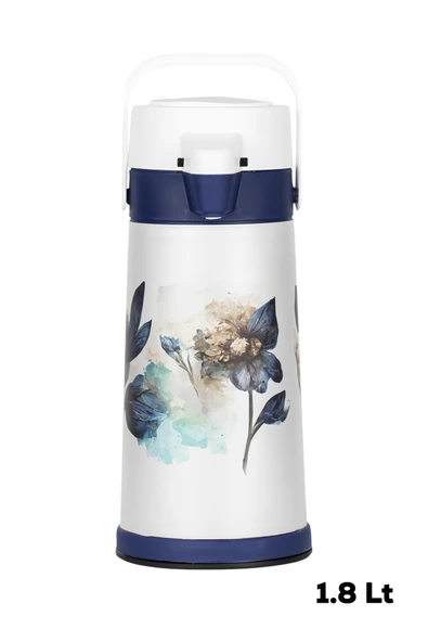 Porsima 161720-805 Çiçek Desenli Sıcak-Soğuk İçecekler İçin Pompalı Termos 1.8Lt - Resim 3