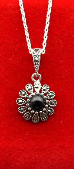 925 Ayar Kadın Oltu Taşı Kadın Kolye sk000102 ürün görseli 1