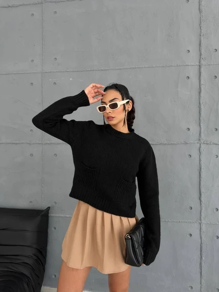 Cepli triko kazak siyah ürün görseli