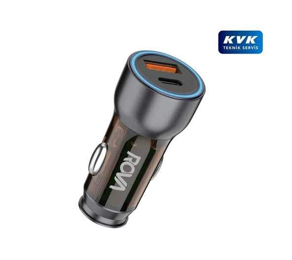 Rova RV-OSB196 48W Çift Port Hızlı Araç Şarj Başlığı | Type-C + Usb-A | Qc3.0 Destekli