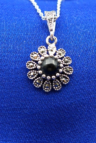 925 Ayar Kadın Oltu Taşı Kadın Kolye sk000102 - Resim 2