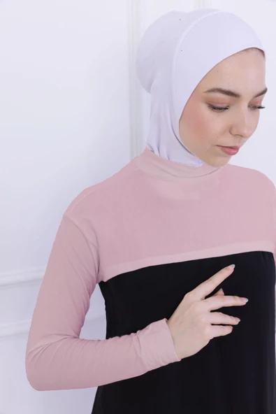 Loggia Balıkçı Yaka Boyunluklu Kolluk - Likralı Kadın Body Tesettür Crop Bolero-Pudra - 3