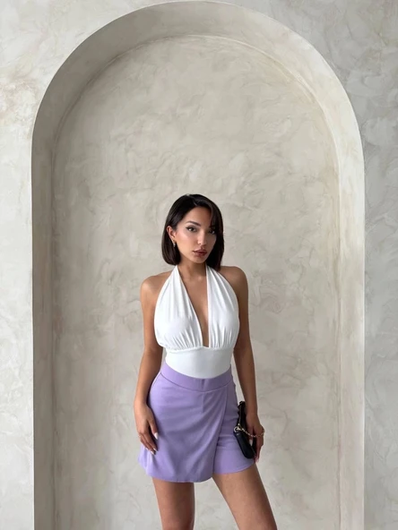 Kapaklı şort etek lila s208 - Resim 4