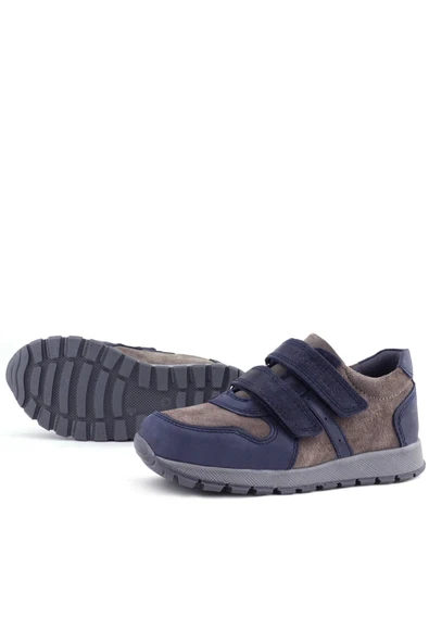 Rakerplus Hakiki Deri Lacivert Gri Cırtlı Çocuk Spor Ayakkabı - Resim 6