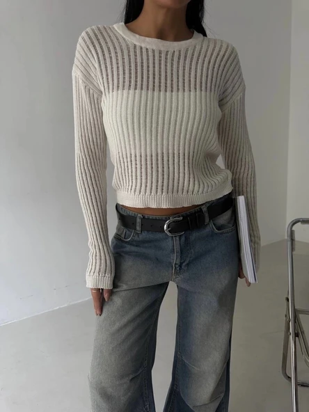 Triko transparent bluz beyaz ürün görseli 1