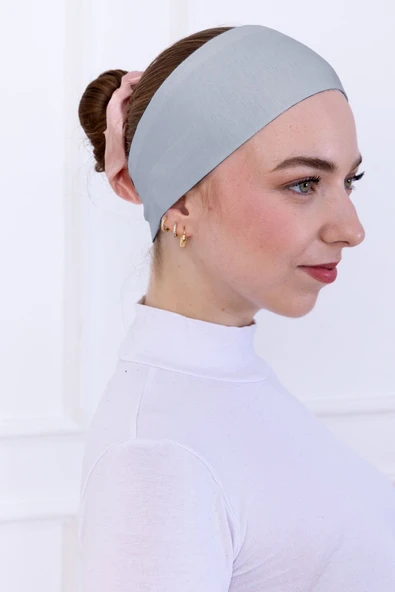 Loggia Kaymayan Silikonlu Bandana Bone - Sportif Saç Bandı-Açık Gri - 5