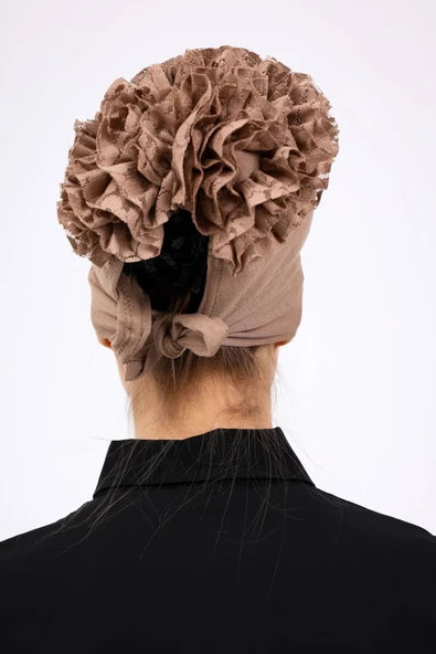 Loggia Kaymayan Fırfırlı Silikonlu Dikişsiz Bone - Kaymaz Kadın Tesettür Bağlamalı İç Bone-Vizon - Resim 8