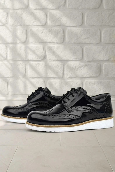 Rakerplus Hidra Siyah Rugan Beyaz Tabanlı Bağcıklı Erkek Çocuk Klasik Ayakkabı - Resim 10