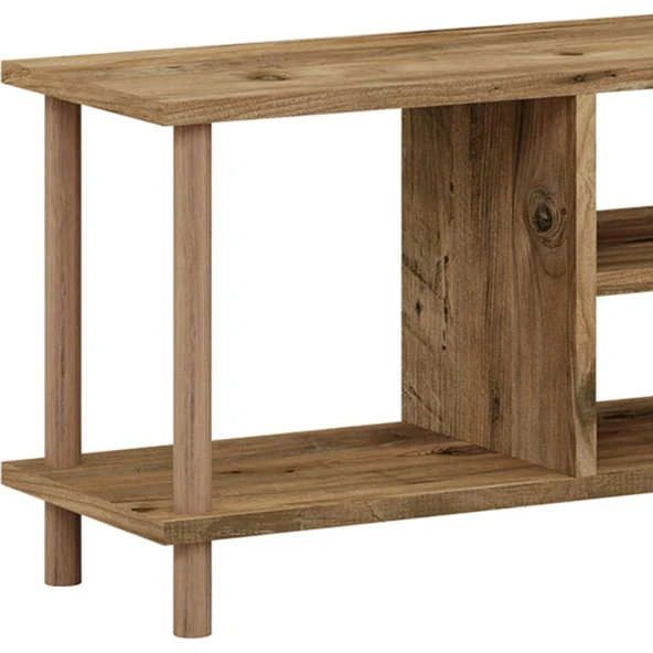 İntergo Tv Sehpası Raflı Tv Ünitesi Televizyon Sehpası Ahşap Ayaklı Çam -Outlet - 4