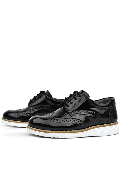 Rakerplus Hidra Siyah Rugan Beyaz Tabanlı Bağcıklı Erkek Çocuk Klasik Ayakkabı - Resim 5