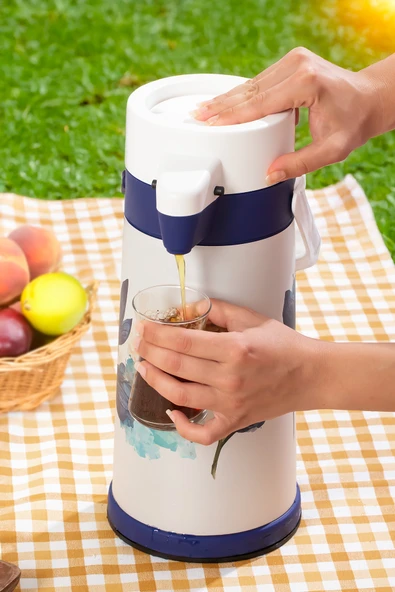 Porsima 161720-805 Çiçek Desenli Sıcak-Soğuk İçecekler İçin Pompalı Termos 1.8Lt - Resim 2