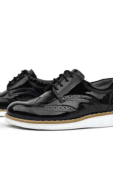 Rakerplus Hidra Siyah Rugan Beyaz Tabanlı Bağcıklı Erkek Çocuk Klasik Ayakkabı - Resim 8