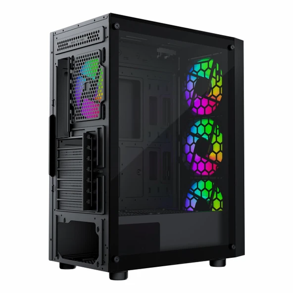 GameBooster Castle GB-A651B 600W USB 3.2 LED ATX Mid Tower Siyah Kasa - Resim 4