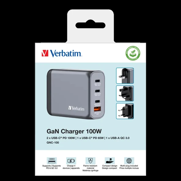 Verbatim 32202 - V GNC-100 GaN Charger 100W 3-USB-C /  1-USB-A  Çıkışa Sahiptir - Resim 4