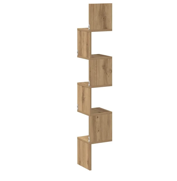 Zig Zag Köşe Duvar Rafı / Kitaplık Atlantik Çam 20x20x130 Modern Minimalist Köşe Rafı - 5