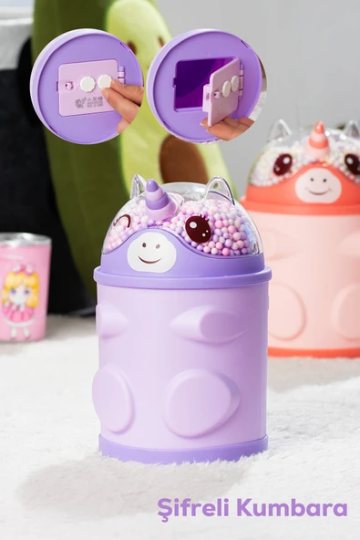 Porsima 044-1 Pvc Şifreli Kilitli Unicorn Kumbara Lila 11x18,5cm ürün görseli