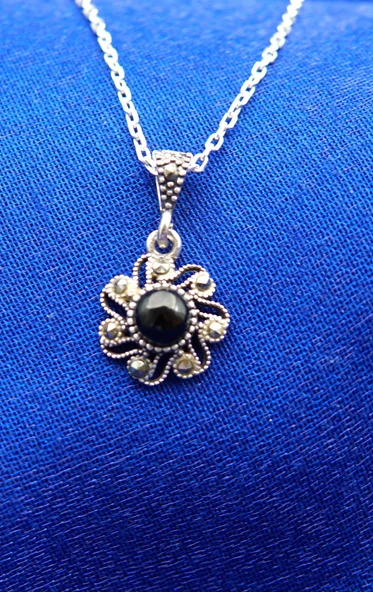 925 Ayar Kadın Oltu Taşı Kadın Kolye sk000103 - Resim 2