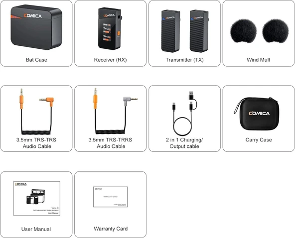 Comica Vimo C3 (2) Kanallı Mini Kablosuz Yaka Mikrofonu - Resim 5