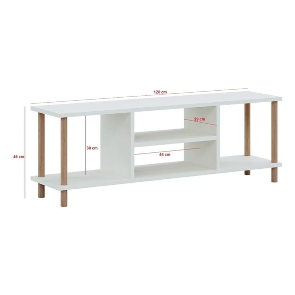 İntergo Tv Sehpası Raflı Tv Ünitesi Televizyon Sehpası Ahşap Ayaklı Çam -Outlet - 2