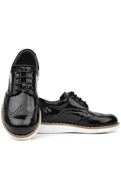 Rakerplus Hidra Siyah Rugan Beyaz Tabanlı Bağcıklı Erkek Çocuk Klasik Ayakkabı - Resim 7