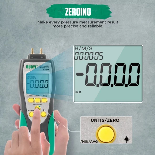 DUOYI DY27A Dijital Diferansiyel Basınç Ölçer Manometre Bar Hassasiyeti 0.001-Hava Basıncı Test Cihazı - 5